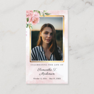 Pink Floral Rose Photo Watercolor Prayer Card