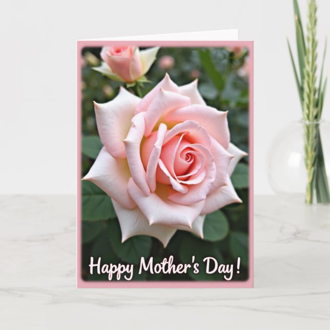Pink Floral Rose Portrait Card (Front)