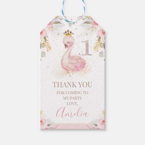 Pink Floral Rose Princess Swan 1st Birthday  Gift Tags