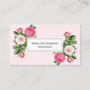 Pink floral rose trendy & elegant business card
