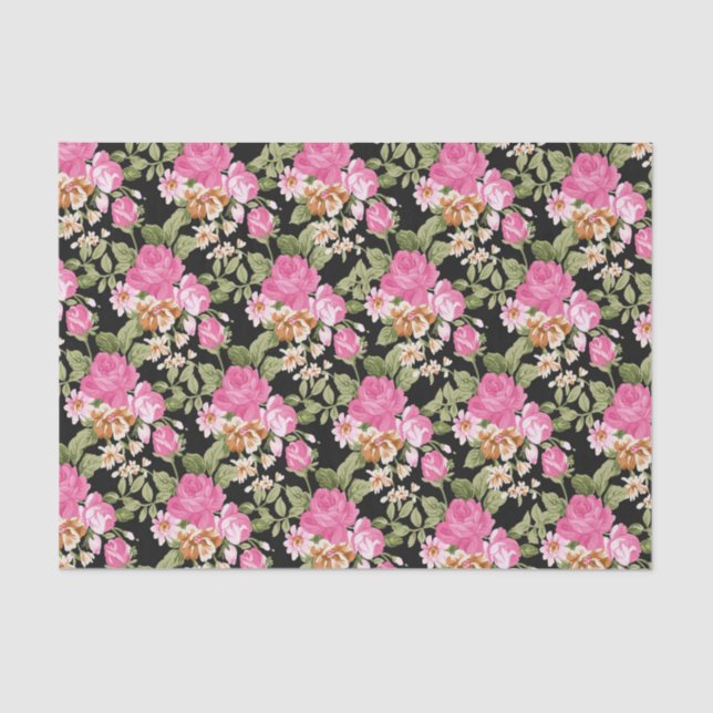 Pink floral rose Victorian pattern tissue paper (Front)