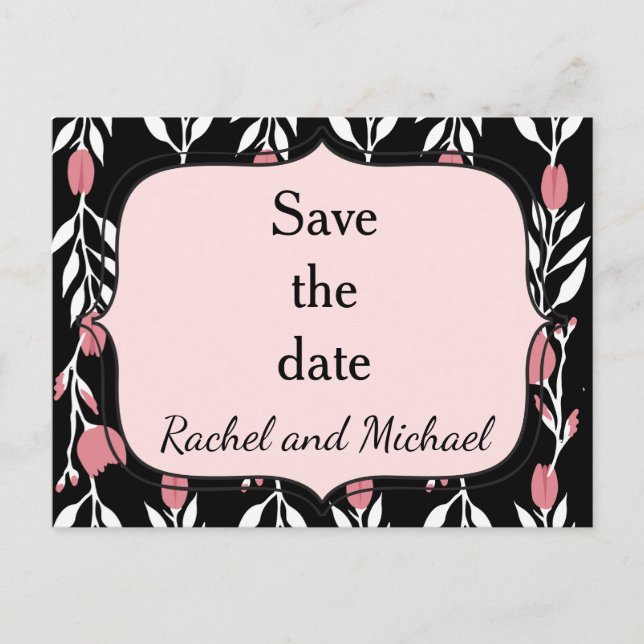 Pink Floral Rose Vine Save the Date Announcement Postcard (Front)