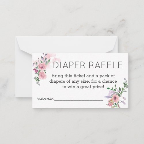 Pink Floral Rose Watercolor Baby Diaper Raffle Note Card