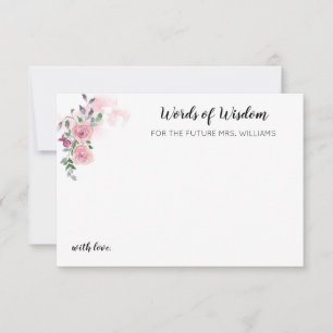 Pink Floral Rose Watercolor Bridal Shower Advice Note Card