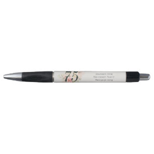 Pink Floral Roses 75th Birthday Party Favors Pen