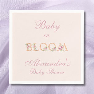 Pink Floral Roses Baby in Bloom Baby Shower Napkins