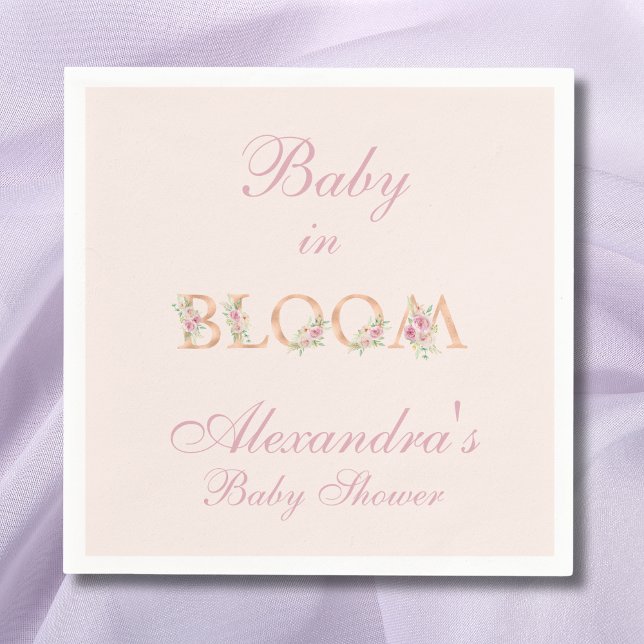 Pink Floral Roses Baby in Bloom Baby Shower Napkins (Creator Uploaded)