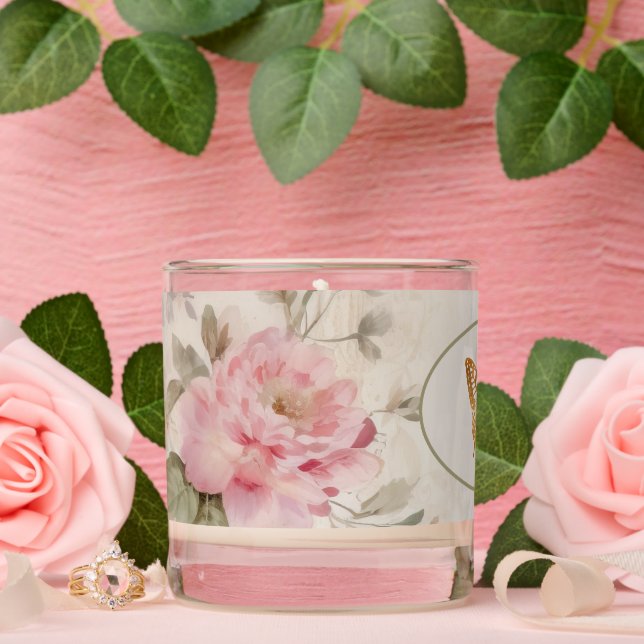 Pink floral roses butterfly scented candle (Wedding)