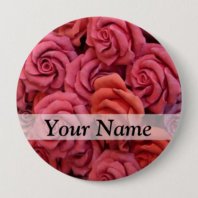 Pink floral roses button (Front)