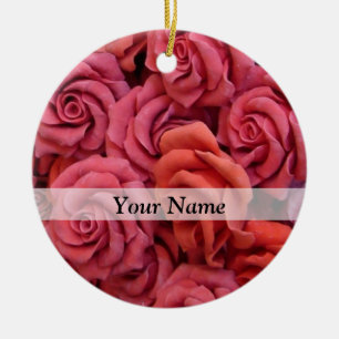 Pink floral roses ceramic ornament