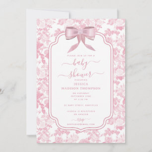 Pink Floral Roses Chinoiserie Girl Baby Shower Invitation
