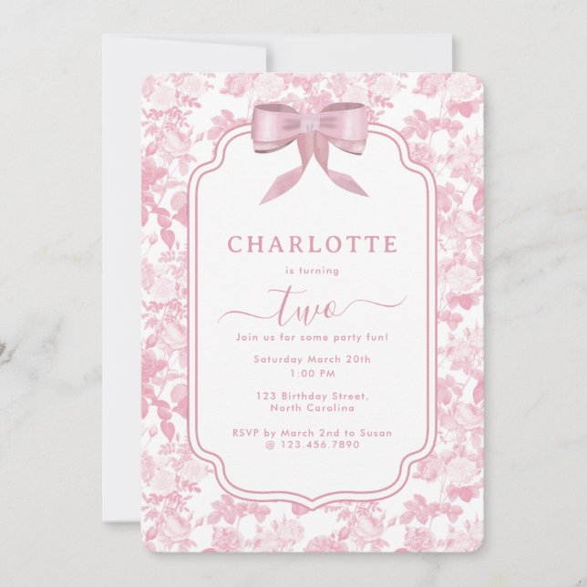 Pink Floral Roses Chinoiserie Girl Birthday Party Invitation (Front)