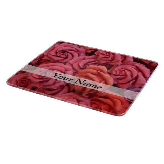 Pink floral roses cutting board