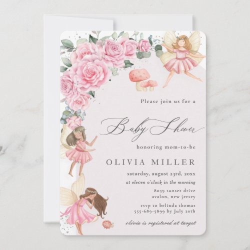 Pink Floral Roses Fairies Arch Baby Shower Invitat Invitation