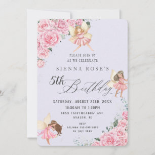 Pink Floral Roses Fairies Arch Birthday Photo Invitation