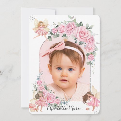 Pink Floral Roses Fairies Arch Birthday Photo Invitation
