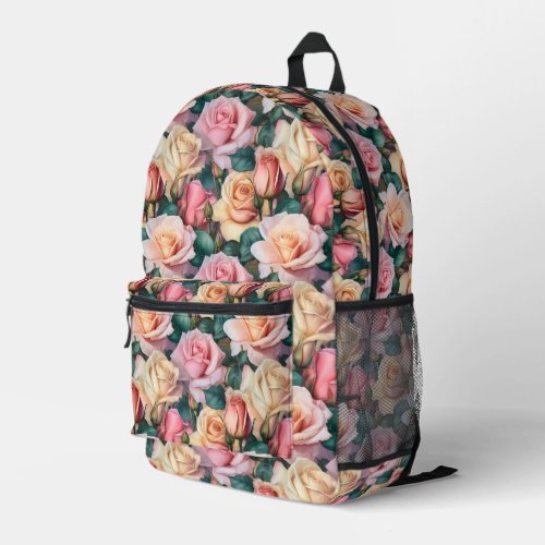 Pink Floral Roses Flower Pattern Printed Backpack