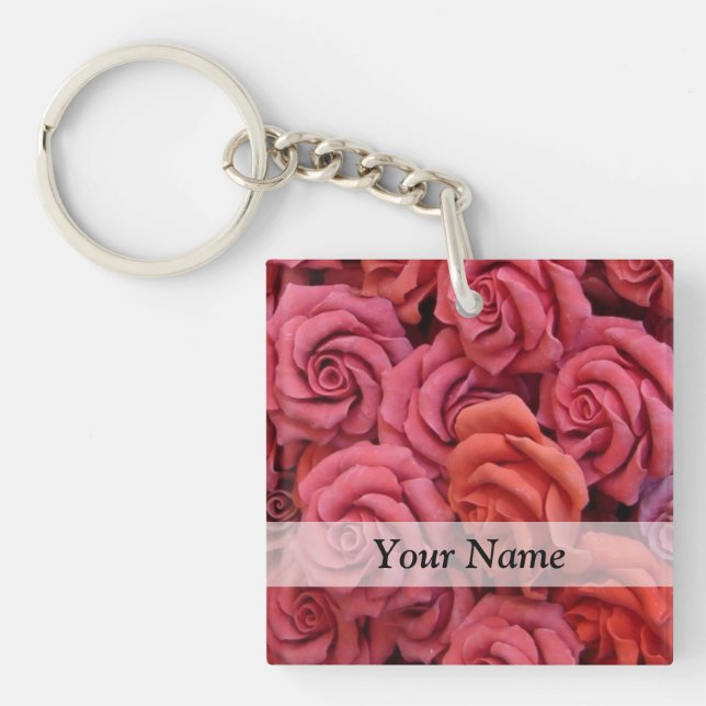 Pink floral roses keychain (Front)