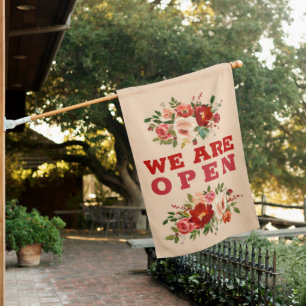 Pink Floral Roses Open Sign Open Signs