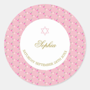 Pink Floral Roses Pattern Jewish Star of David Classic Round Sticker