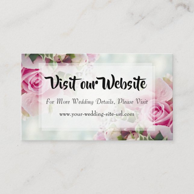 Pink Floral Roses & Peony Wedding Website Enclosure Card (Front)
