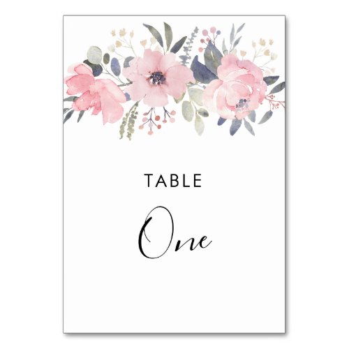 Pink Floral Roses Rustic Foliage Table Number