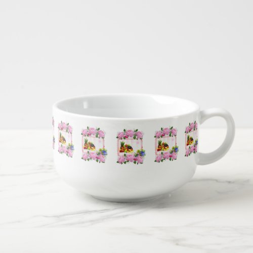 Pink Floral Roses Soup Mug