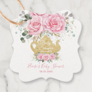 Pink Floral Roses Tea Party Baby Shower Thank You Favor Tags