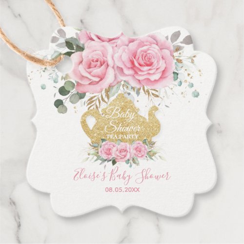 Pink Floral Roses Tea Party Baby Shower Thank You  Favor Tags