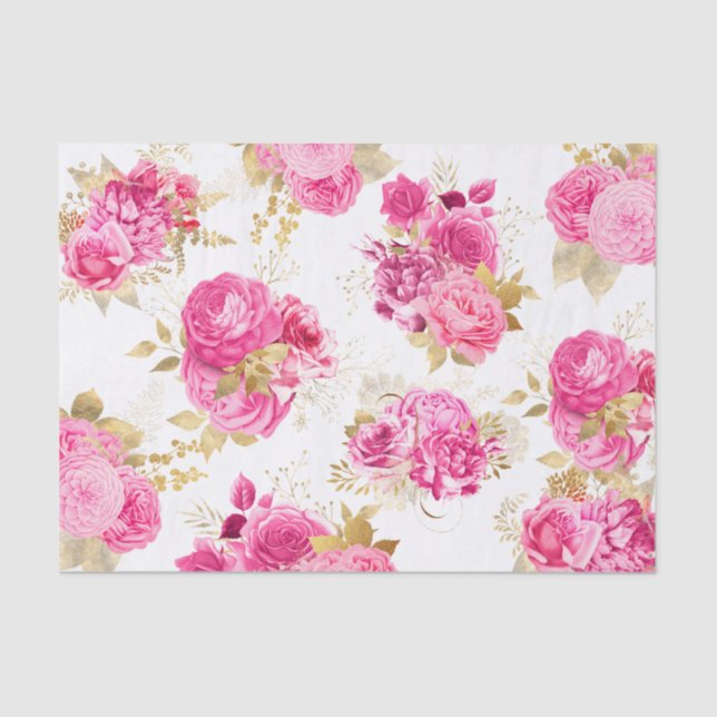 Pink Floral Roses Tissue Paper (Front)