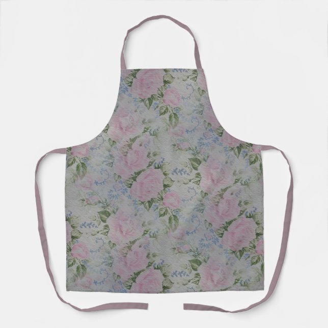 Pink Floral Roses Vintage Apron (Front)