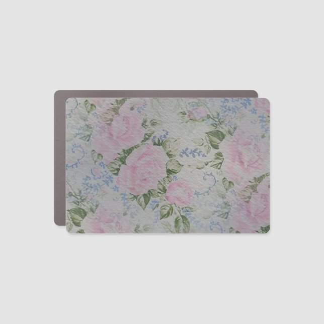Pink Floral Roses Vintage Car Magnet (Front)
