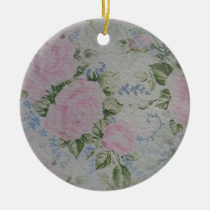 Pink Floral Roses Vintage Ceramic Ornament
