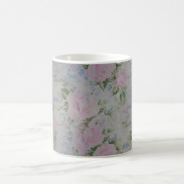 Pink Floral Roses Vintage Coffee Mug (Center)