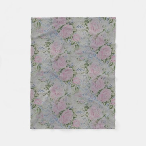 Pink Floral Roses Vintage Fleece Blanket