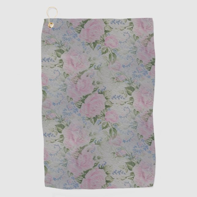 Pink Floral Roses Vintage Golf Towel (Front)