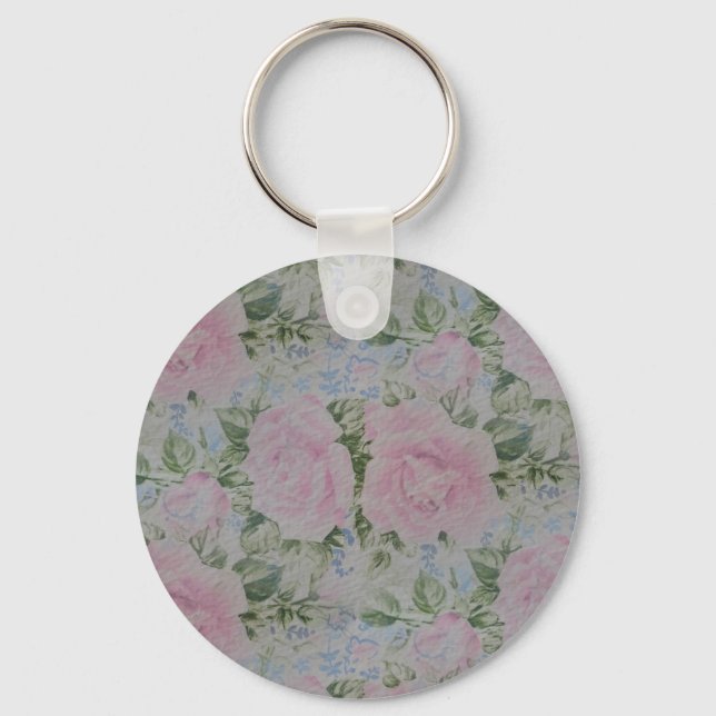 Pink Floral Roses Vintage Keychain (Front)