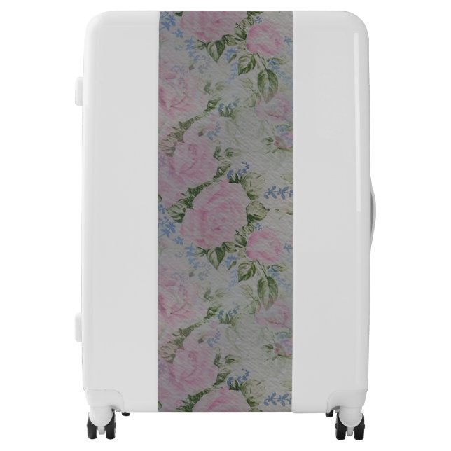 Pink Floral Roses Vintage Luggage (Front)