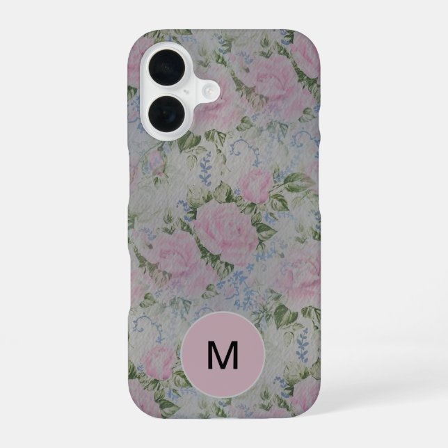 Pink Floral Roses Vintage Monogram iPhone Case (Back)