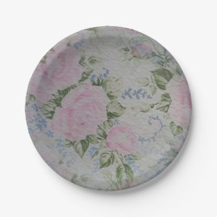 Pink Floral Roses Vintage Paper Plates