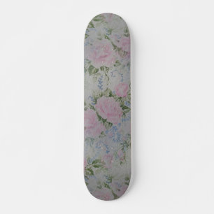 Pink Floral Roses Vintage Skateboard