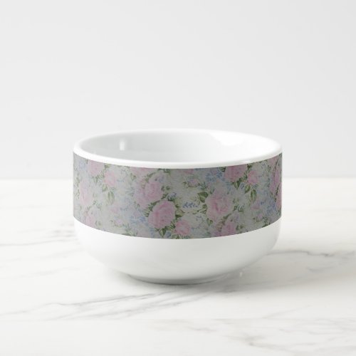 Pink Floral Roses Vintage Soup Mug