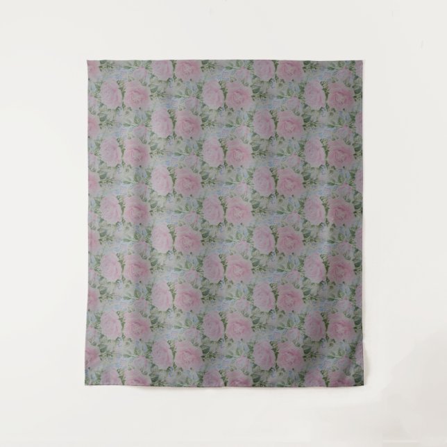 Pink Floral Roses Vintage Tapestry (Front)