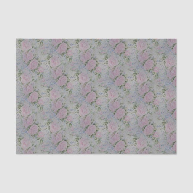 Pink Floral Roses Vintage Tissue Paper (Front)