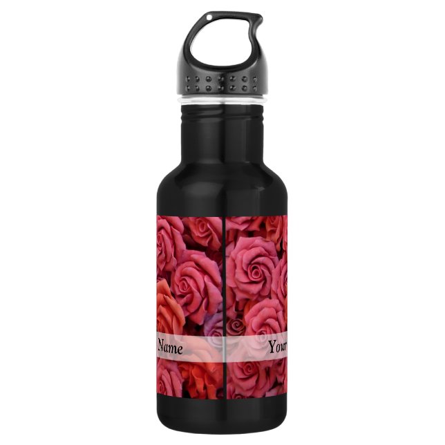 Pink floral roses water bottle (Front)