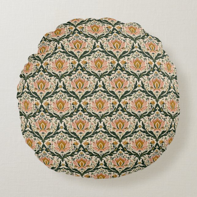 Pink Floral Round Pillow (Front)