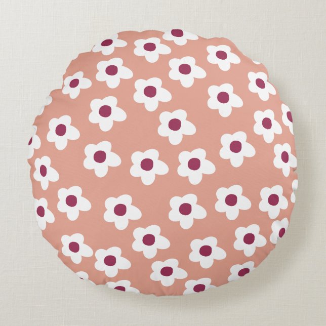 Pink Floral Round Pillow (Front)