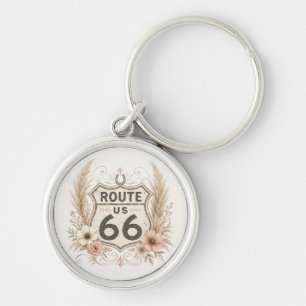 Pink Floral Route 66 Road Trip Essential Keychain