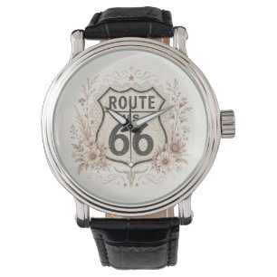 Pink Floral Route 66 Vintage Travel Vibe for Her Watch
