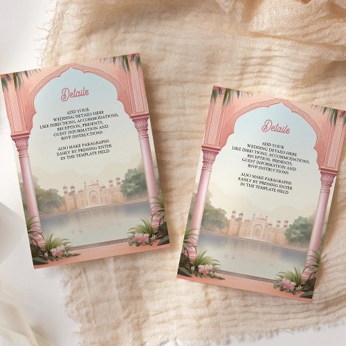 Pink Floral Royal Indian Palace Wedding Enclosure Card